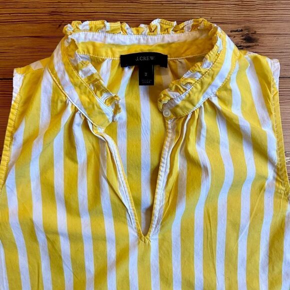J. Crew ruffle neck top in wide-stripe cotton poplin. Size 2. - Picture 4 of 9
